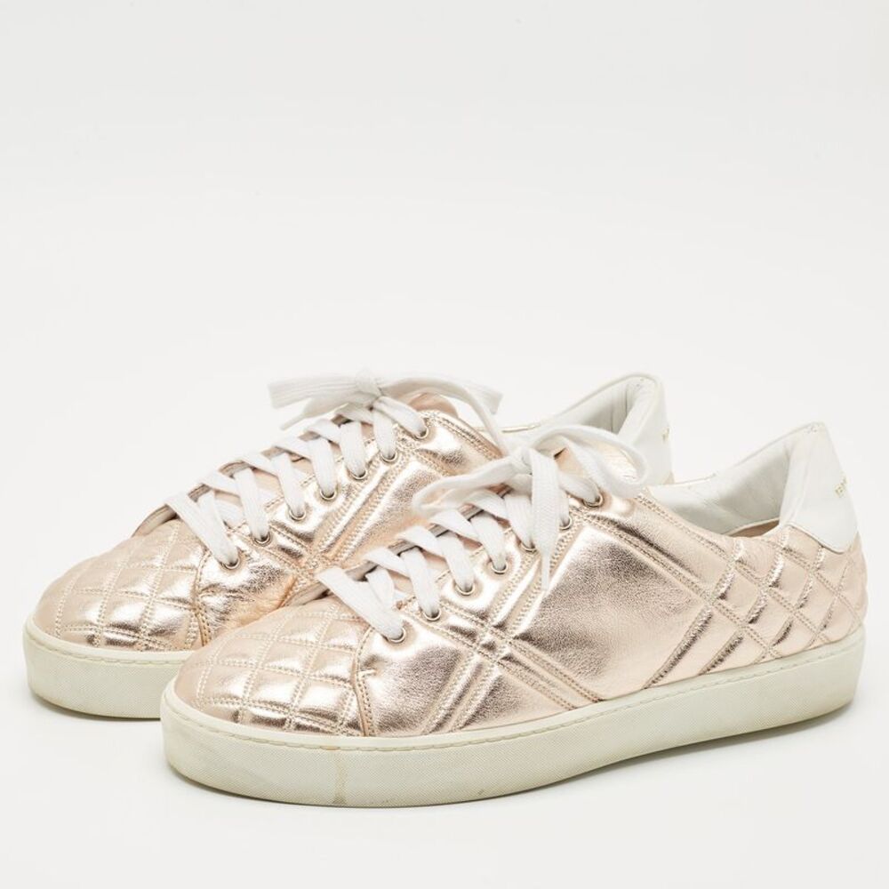 Burberry Metallic Pink Quilted Leather Westford Low Top Sneakers Size 40 - Picture 2 of 7